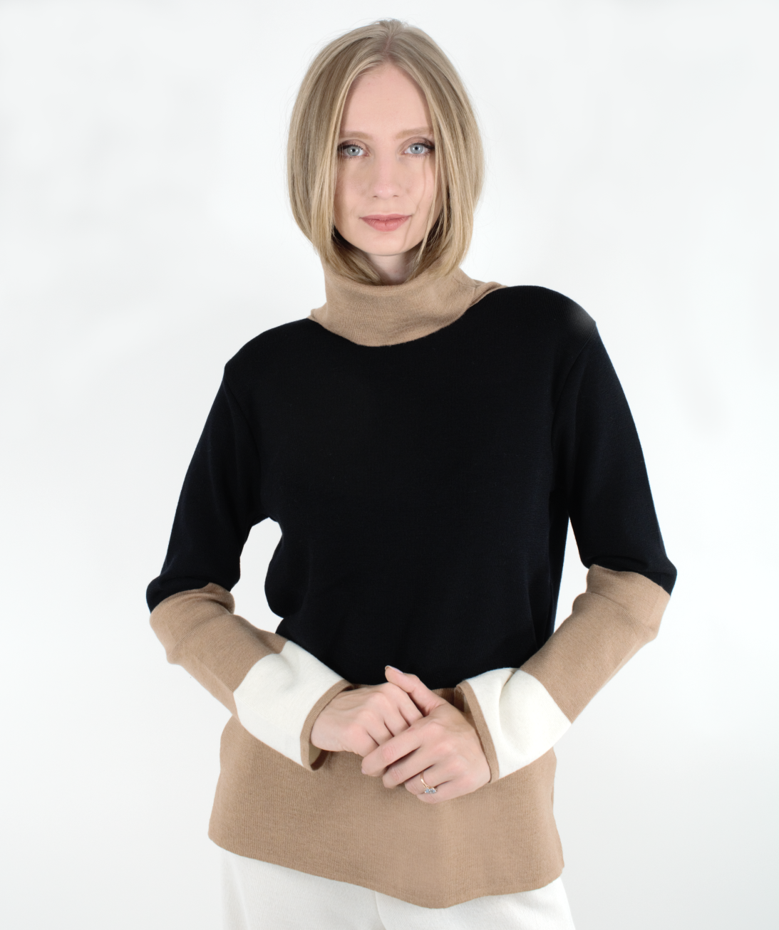 Pulover color block (black) din lână